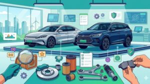 Современная иллюстрация запчастей для электромобилей BYD Han и Tang в минималистичном профессиональном стиле