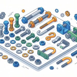 Изометрическая иллюстрация крепежных элементов для вибросит на белом фоне в современном плоском стиле